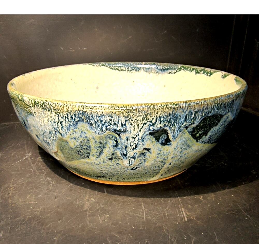 2040.  Ron Humphrey Studio Art Pottery Bowl Signed Hand Thrown Blue Drip Glaze